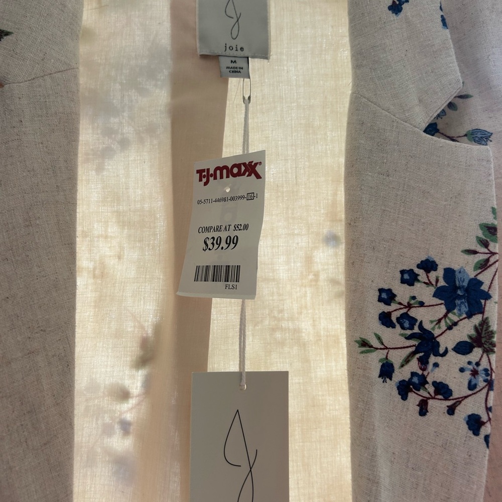 Joie Beige Blazer with Blue Floral Pattern medium - Picture 3 of 4